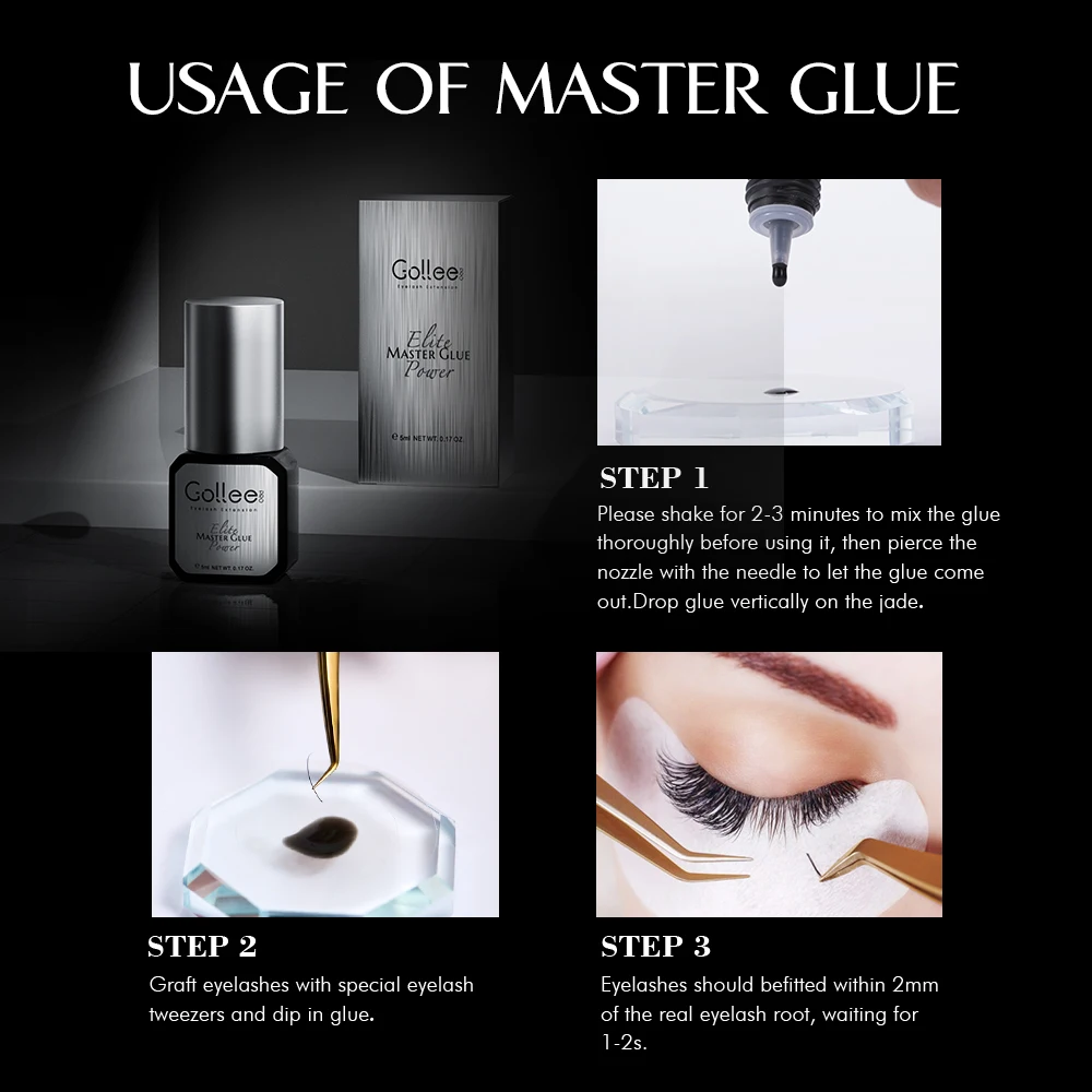 Gollee Master Glue 0.5 sec Low Humidity Eyelash Extension Glue Vegan Black Hypoallergenic Lashes Glue Waterproof  lashes glue 3