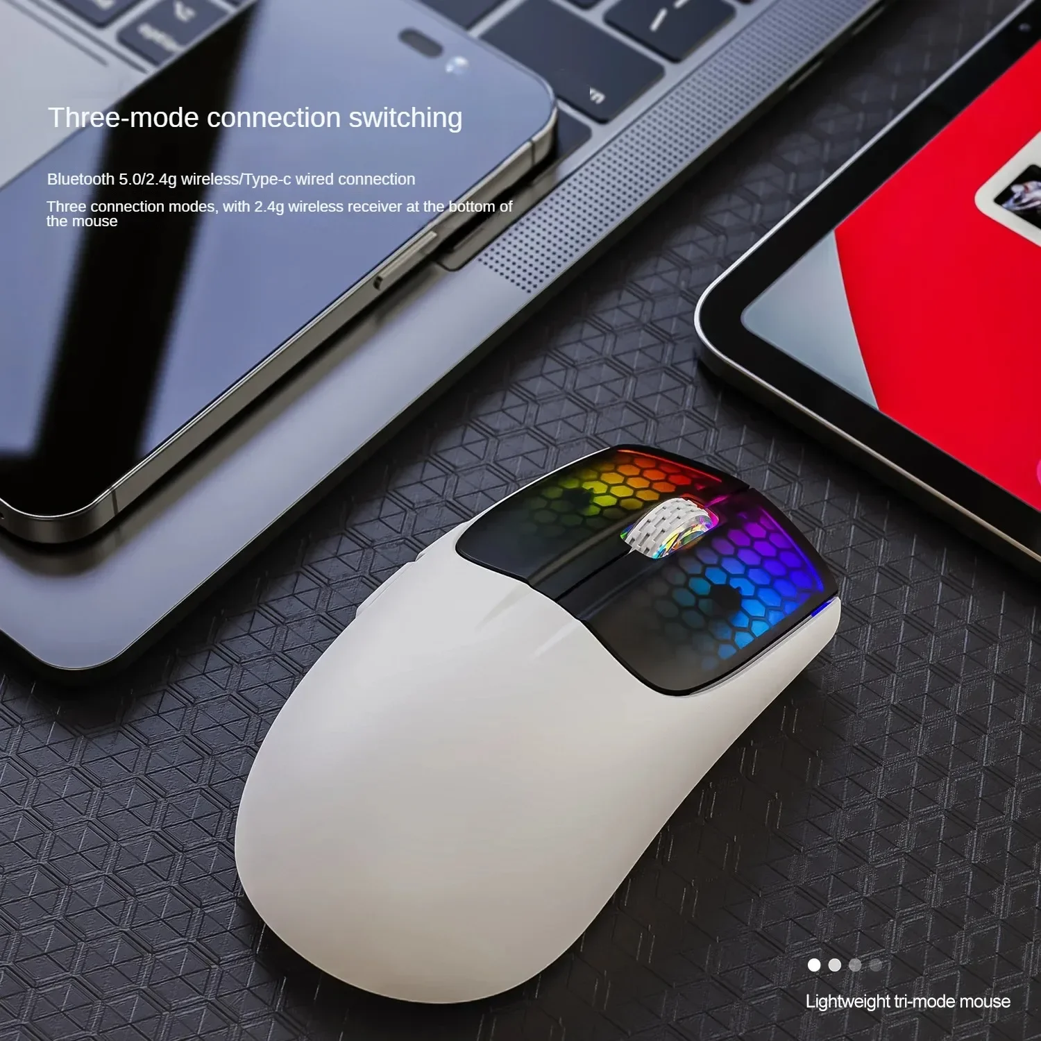 2.4G Wireless Bluetooth 3 Modes RGB PAW3212 Sensor 4000DPI Optical Mouse For PC Laptop Office Gaming Attack Shark X5