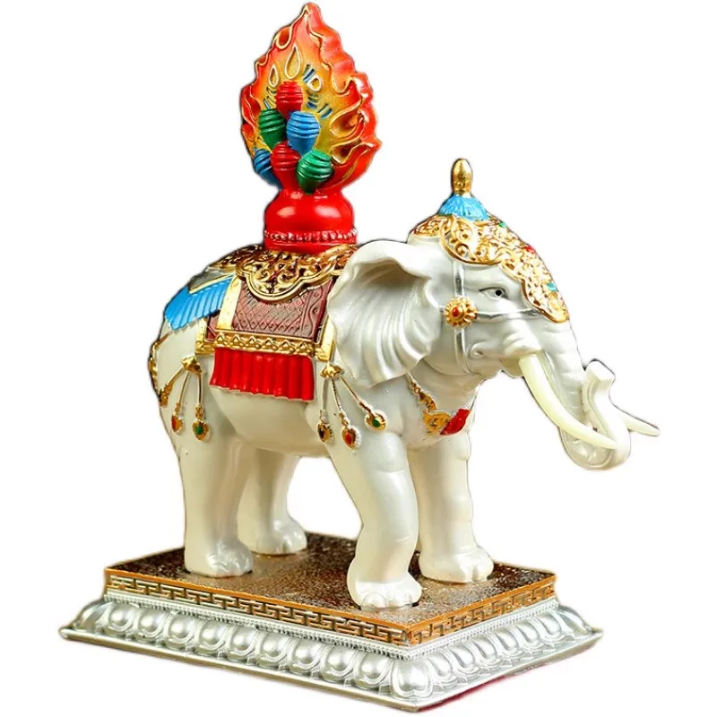 White Resin Auspicious Treasured Elephant Esoteric Buddhist Colored Painted Moni Beads Decorate Putting Crafts  6.69inch