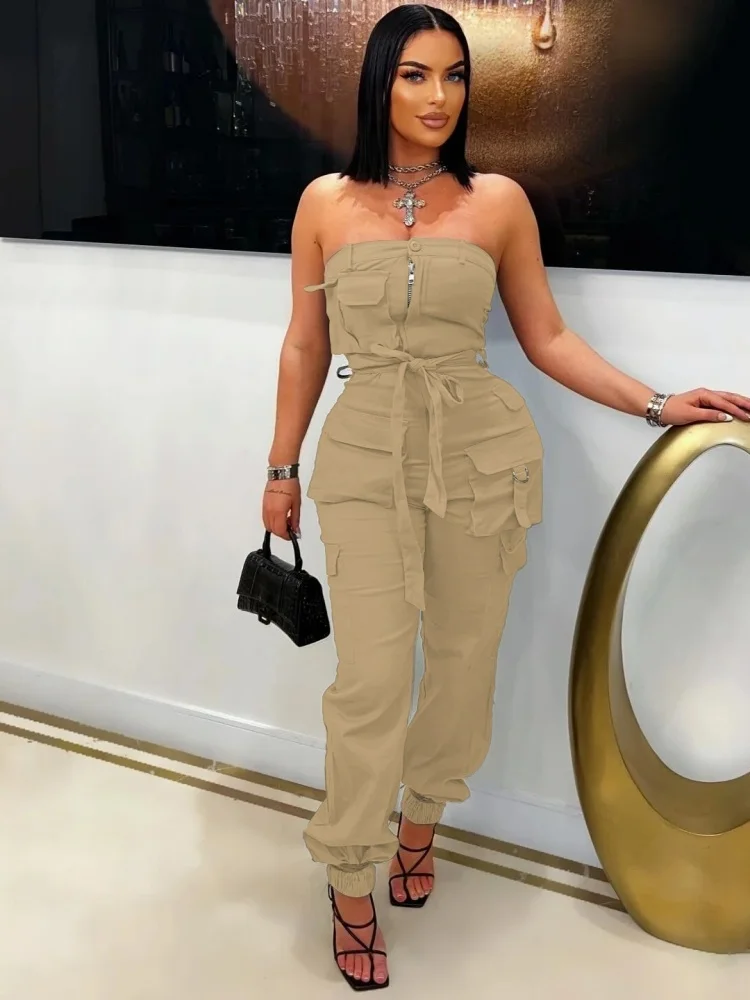 Wmstar Jumpsuit Women Wholesale Off Shoulder Casual Solid Color Multi Pocket Corset Strapless Romper Dropshopping New in Summer