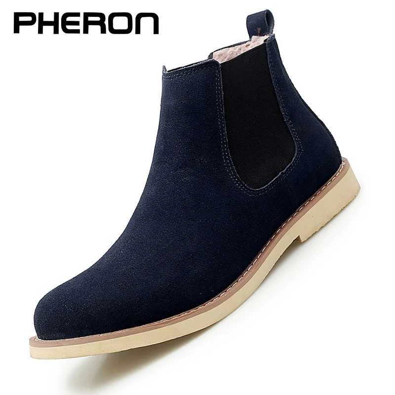 Men Chelsea Boots Men Leather Shoes Chelsea Boots Men Suede Leather Decent Men Ankle Boots Original Short Casual Shoes British Style Winter Zapatillas Hombre