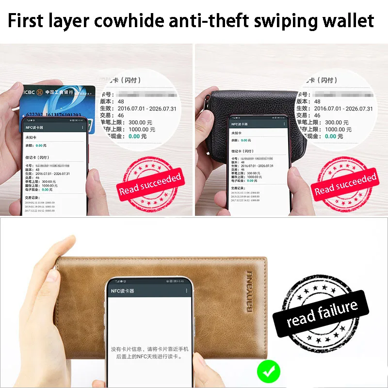 Leather wallet Men's cowhide ultra-thin anti-theft card swiping multi-functional long wallet handbag zipper wallet wallet purse 6