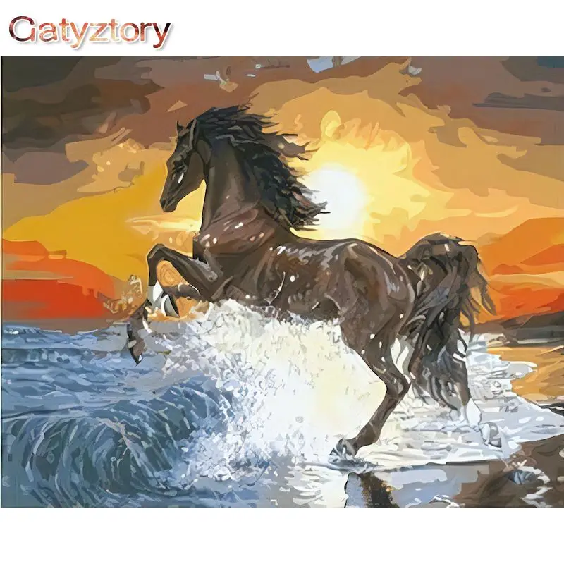 

GATYZTORY Painting By Numbers Running Mustang DIY Frame Pictures Animal On Canvas Home Decoration 60x75cm