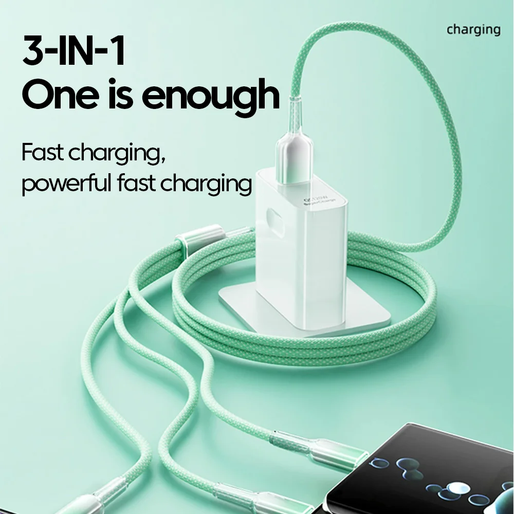 120 واط 3 في 1 USB A إلى Type-c/Lightning/Micro ال...