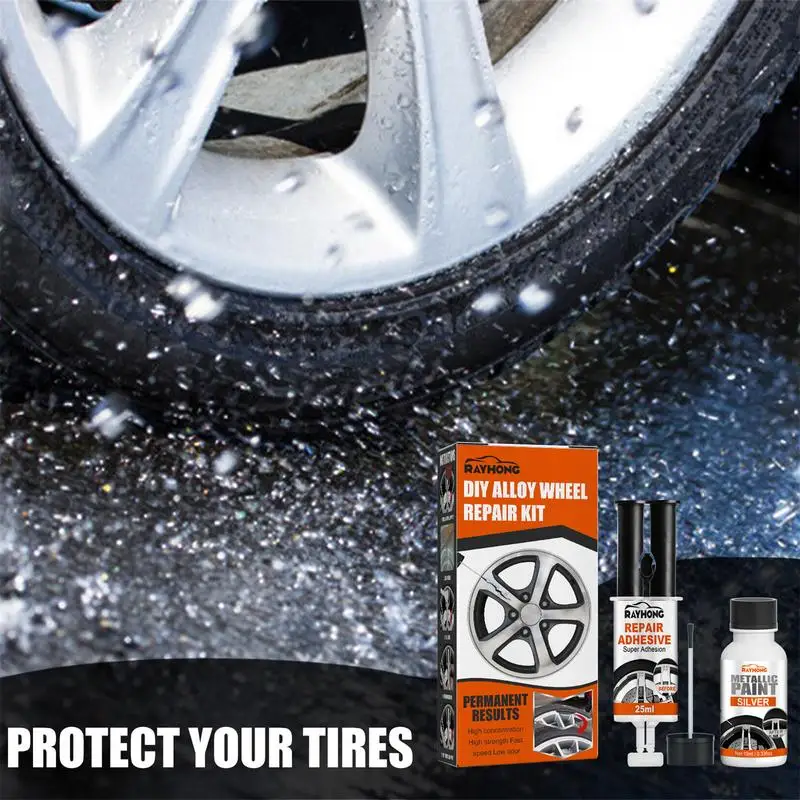 Wheel Repair Adhesive Kit Effective Alloy Wheel Repair Kit Silver Paint Fix Curb And Paint Rim Surface wheel repair kit