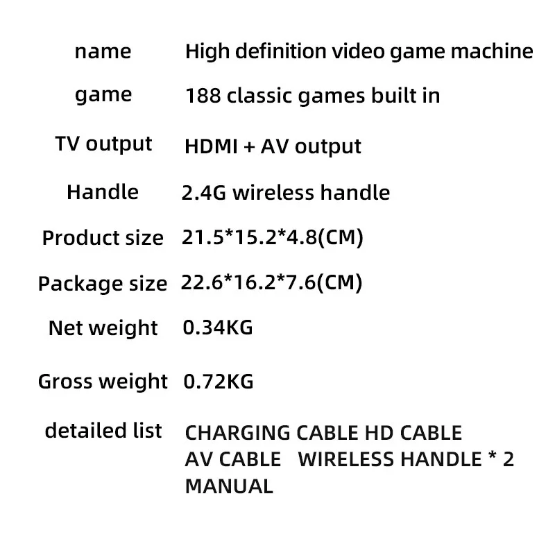HB-102 High-definition Wireless Tv Game Console Home Fc Famicom 2.4g Wireless Two Player Classic Game Console Kids Gift