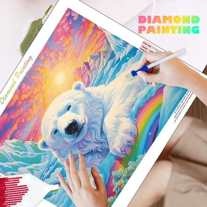 CHENISTORY Diamond Painting Glacier Polar Bear Animal 5D DIY Cross Stitch Kit Diamond Embroidery For Adults Children Handicraft