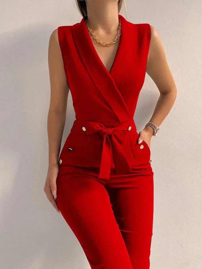 Women's Sleeveless Jumpsuit Solid Color Overall Bodysuit Clothing