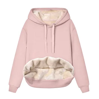 Harajuku Hoodie Women Thick Fleece Lined Hoodie Sweatshirt Winter Velvet Warm Long Sleeve Hoodies Solid Color Loose Y2k Clothes 4