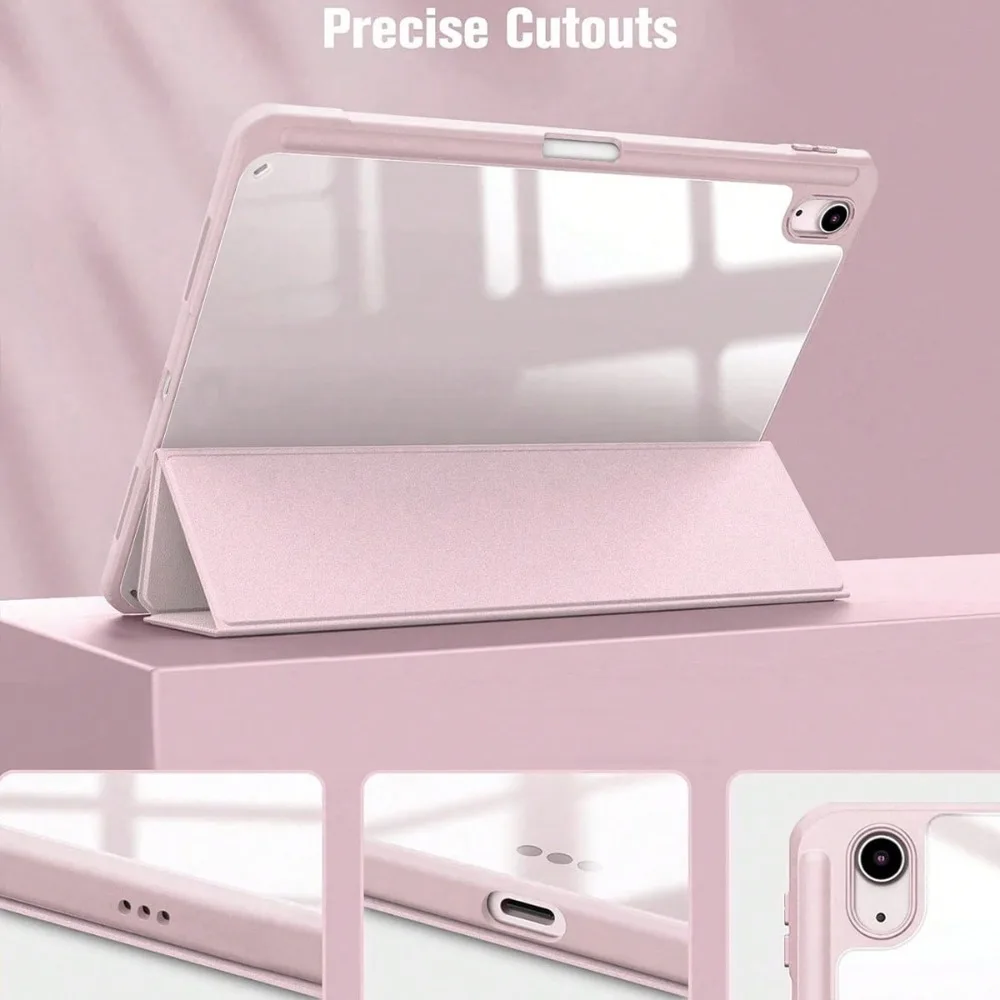 iPad Case with Pen Holder and Clear Acrylic Trifold Hard Cover