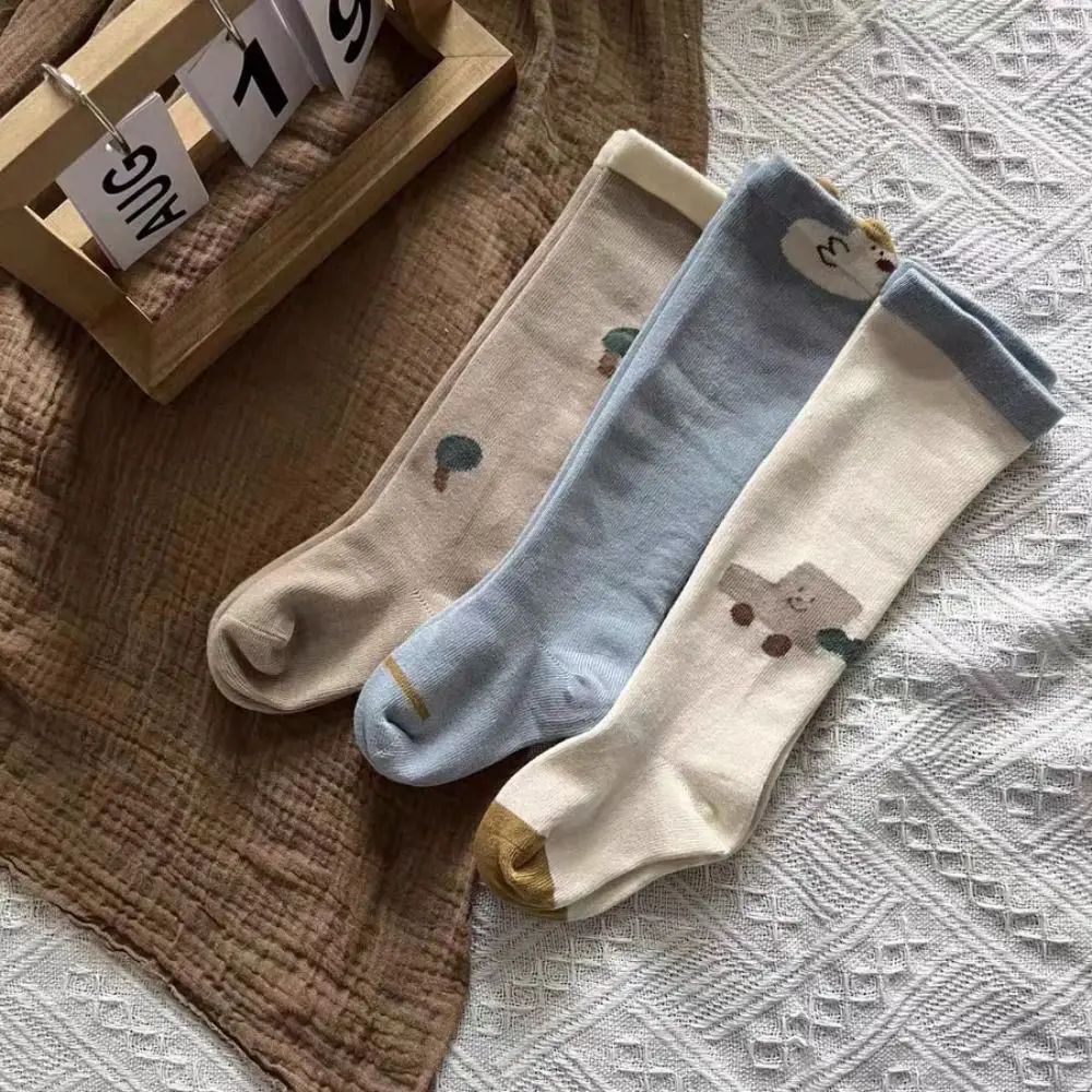 3Pairs Elastic Strawberry Calf Socks Baby Flower Animals Print Cartoon Above Knee Socks Cute Cotton Baby Mid Tube Socks Kids