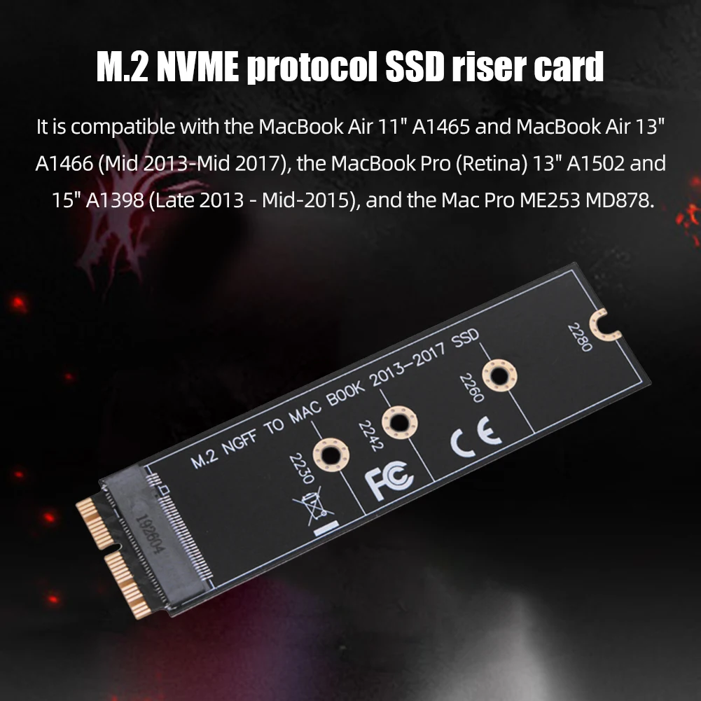 M.2 NVME 솔리드 스테이트 드라이브 어댑터, PCIE3.0 SSD 변환 카드, 맥북 에어 2013- 2017 프로 A1465 A1466 A1398 A1502 용