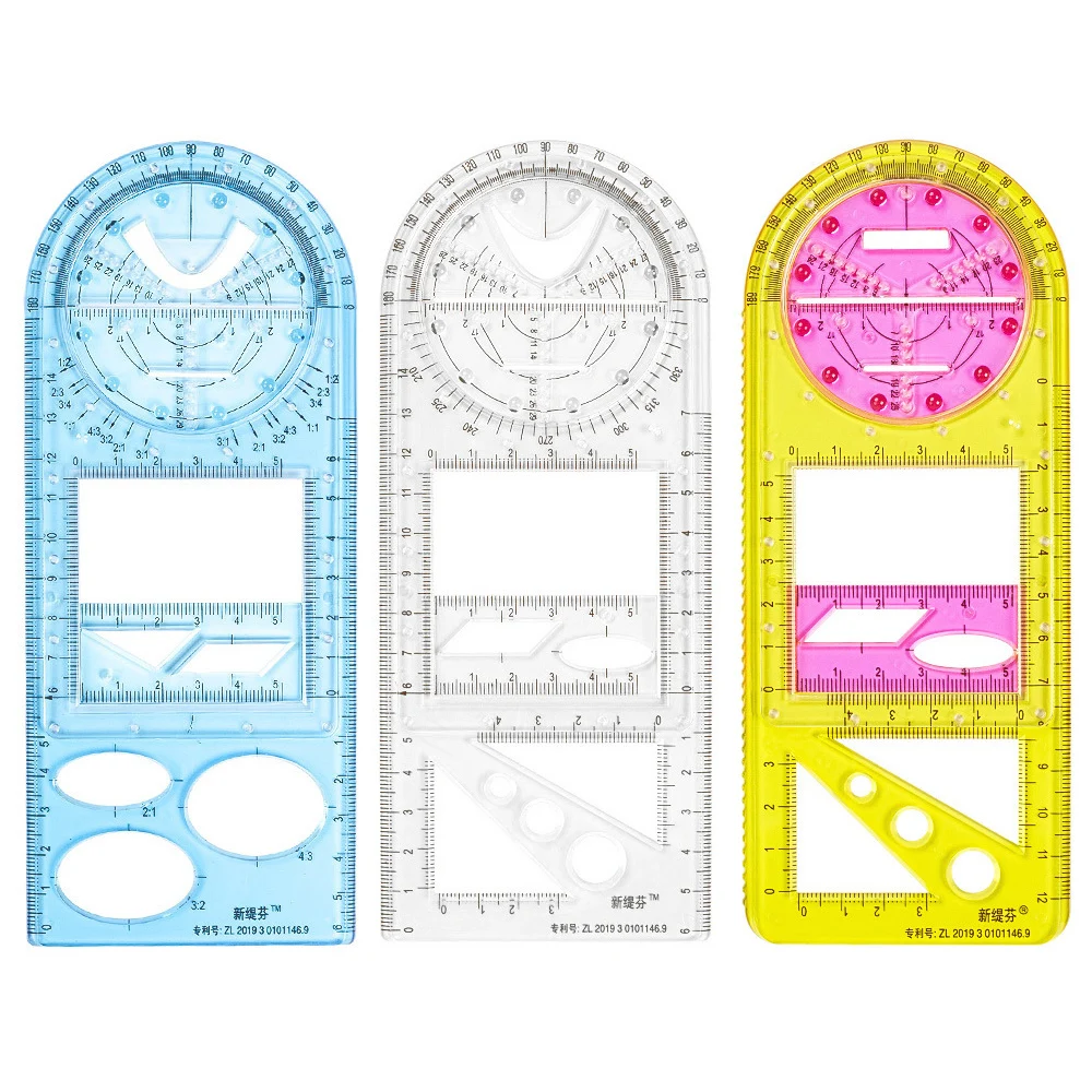 2pcs Geometric Template, Multi-functional Drawing Ruler, For Bullet  Journaling Diy, Random Color