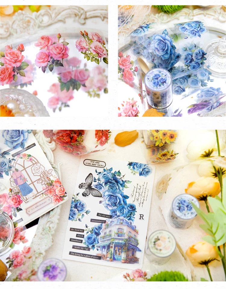 50 mm x 2 m, 1 Rolle, ästhetische Pflanzenblumen, Bänder, Aufkleber, dekorative Collage, Tagebuch, Album, Scrapbooking-Material, Bastelbedarf – Detail 7