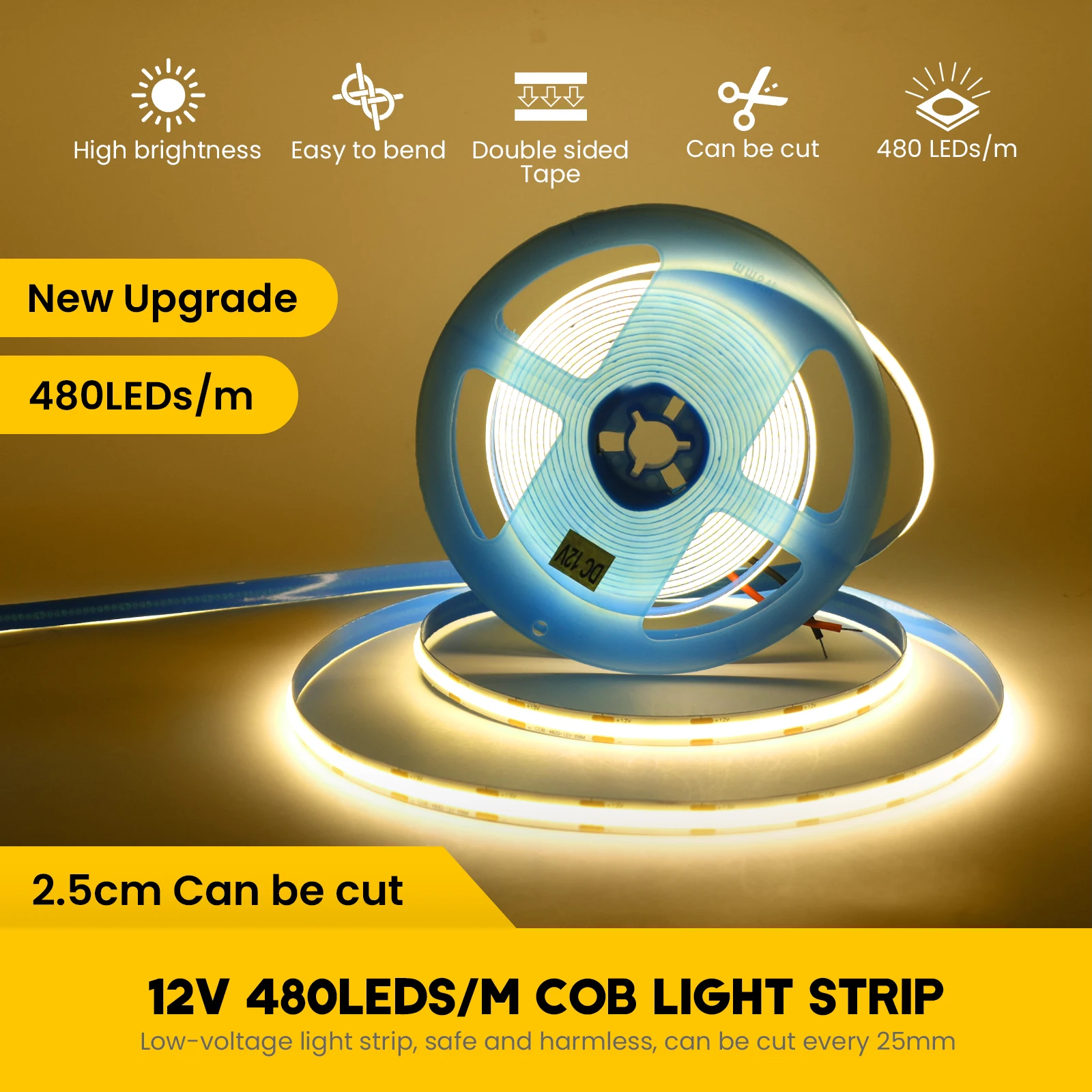 COB LED Strip Lights 320 480 528LEDs/m High Density Flexible Tape Ribbon S090d47e8e5b341cc81a0f98a02c686c4o