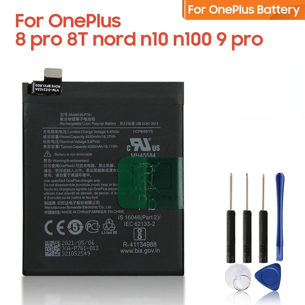 

Replacement Battery BLP761 For OnePlus 8 Pro 8T One Plus 9 PRO Nord N10 N100 1+ 8Pro 9Rro BLP827 Rechargeable Battery