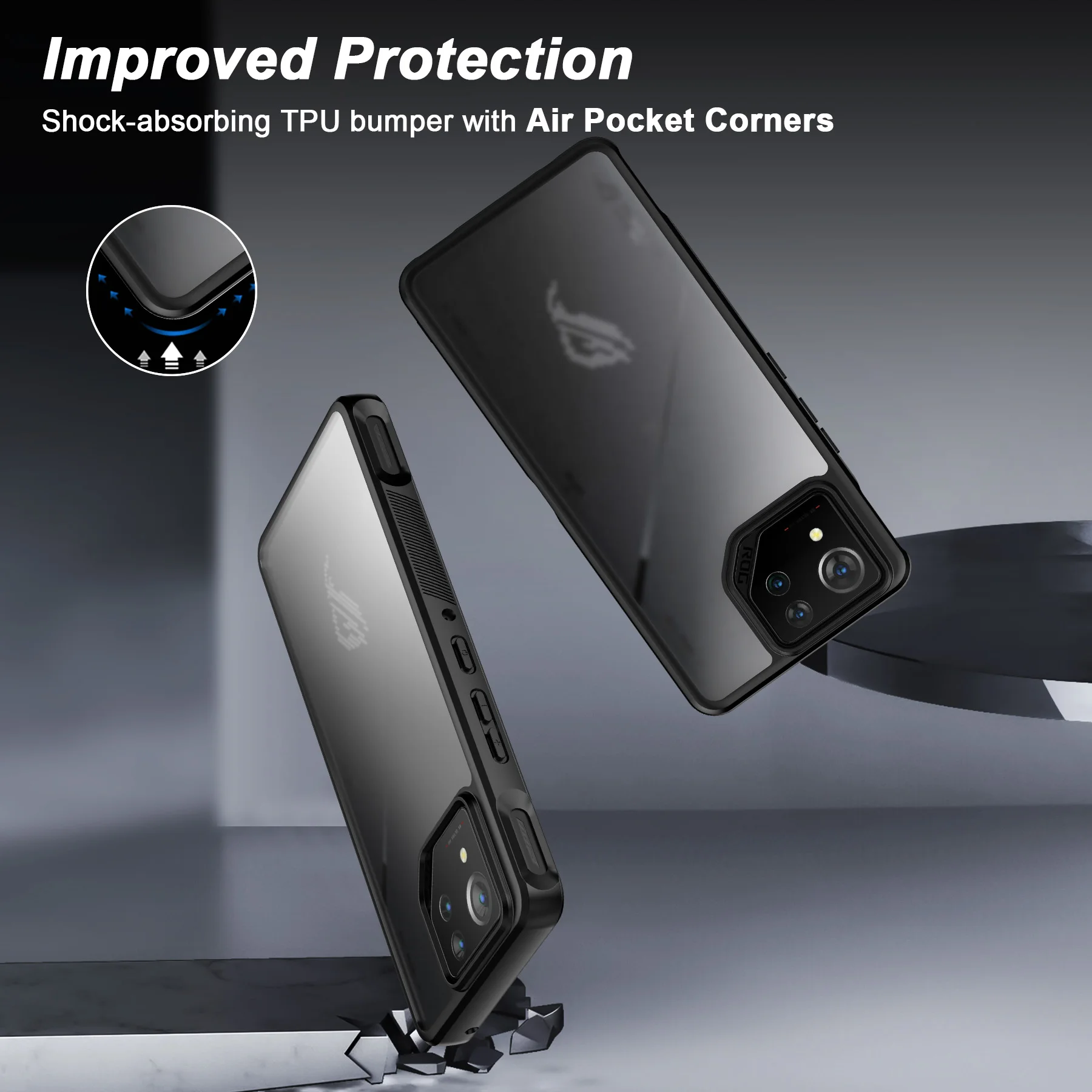 Feitenn for ASUS ROG Phone 8/8 Pro case - Translucent Matte Hard PC Back and Soft TPU Cushion, Shockproof Protective Case ROG8