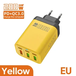 200W GaN Multi - Port Fast Charger with 6 USB - C and USB Ports - EU Yellow