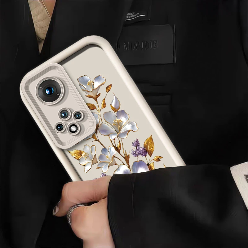 Shockproof Silicone Phone Case with Floral Design and Camera Lens Protection