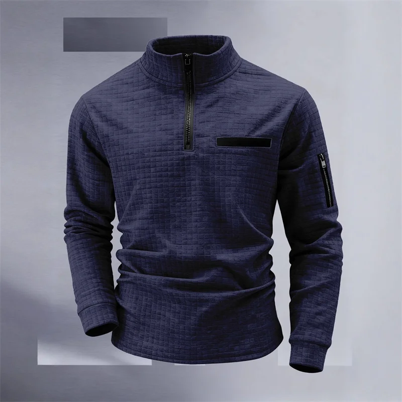 Nuova polo sportiva da uomo, design a righe vintage con chiusura a mezza zip, vestibilità slim, elegante top casual a maniche lunghe da esterno. - immagine 5