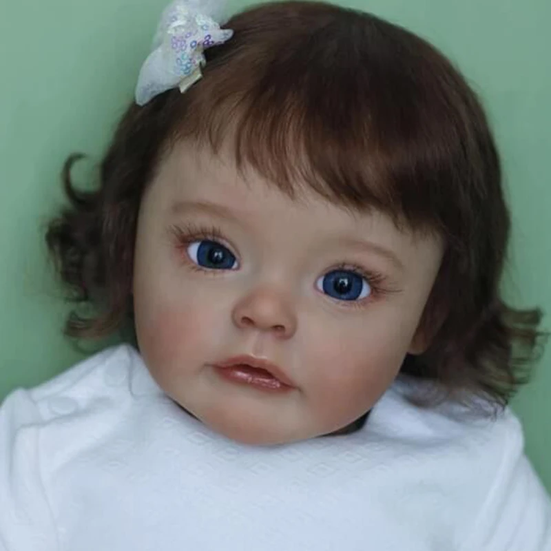

60CM Top Quality Real Baby Size Reborn Sue-Sue 3 Month Hand-Detailed Painting Bebe Doll with Hand rooted Brown hair 3D Skin Tone