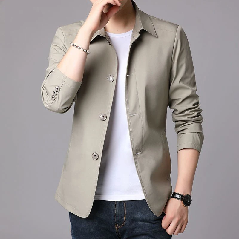 Spring Autumn Male Casual Fashion Solid Color Jacket Hombre Long Sleeve Slim All-match Buttons Tops Men Cardigan Coat Outwear youth boys waffle new round neck short sleeve t shirt suit summer trendy male students loose and handsome t shirt
