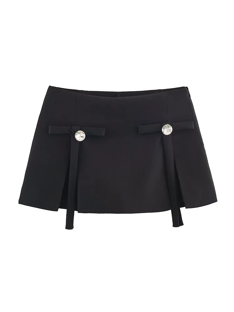New Women Luxury Bead Diamonds Skirts Spring Summer High Waist A Line Zipper Shorts Skirts Fashion Bow Decoartion Skirts