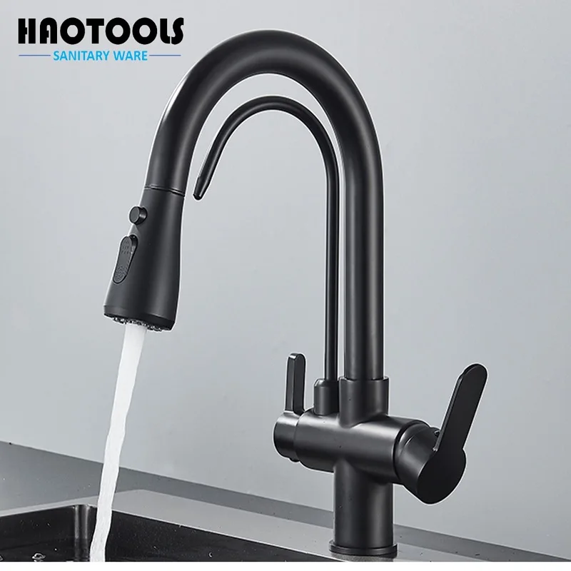 Pullable Kitchen Sink With Hot And Cold Water Faucet, Water Purifier For Direct Drinking Water, Three-In-One Rotating Telescopic