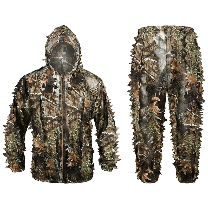 Ghillie Suit Léger Feuilles 3D Woodland - Équipement Camouflage Airsoft Pêche Chasse