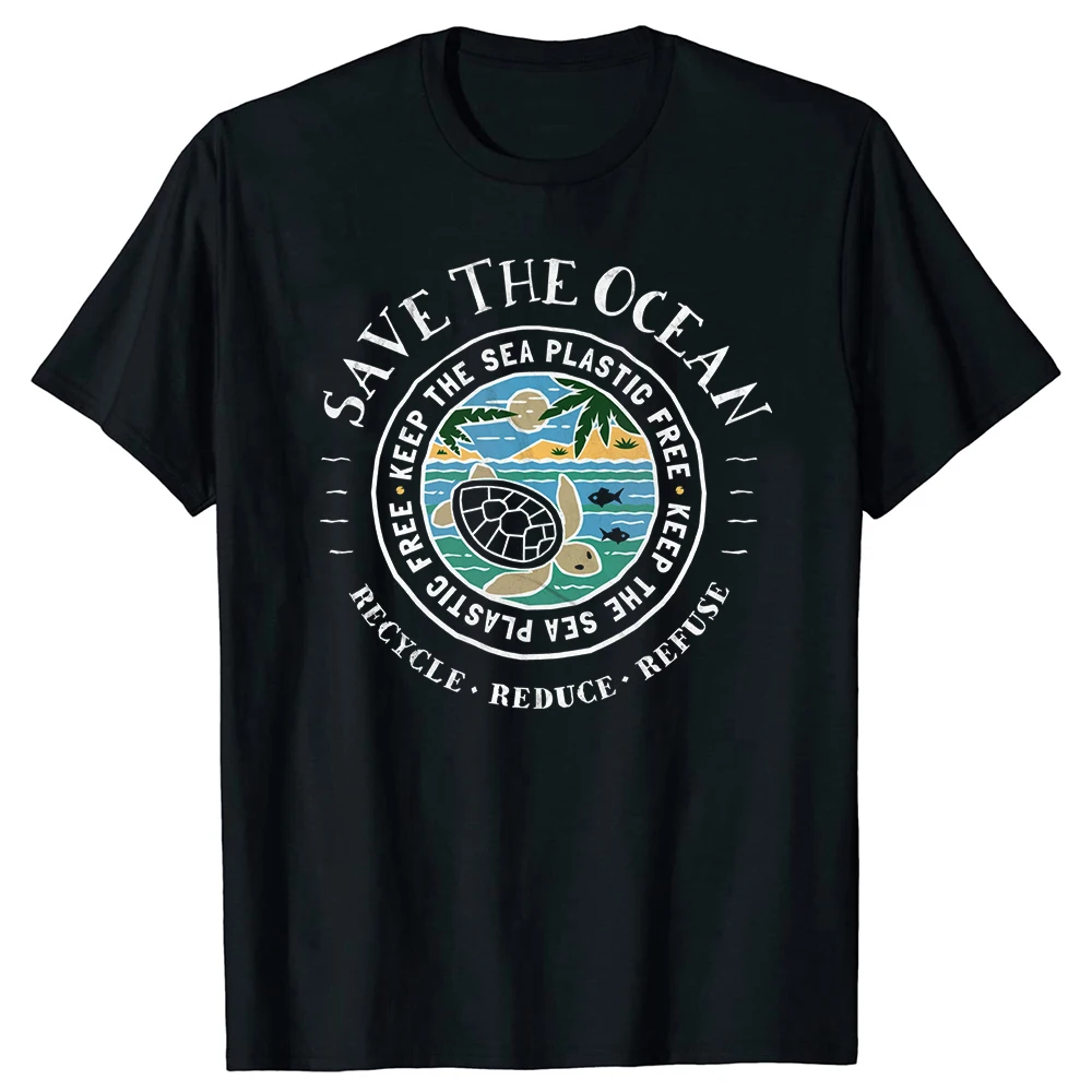 Lustiges „Save The Ocean Keep the Sea Plastic Free“ Streetwear-T-Shirt, Humor-T-Shirt, lockere Passform, Kleidung für Männer und Frauen, kurzärmelig