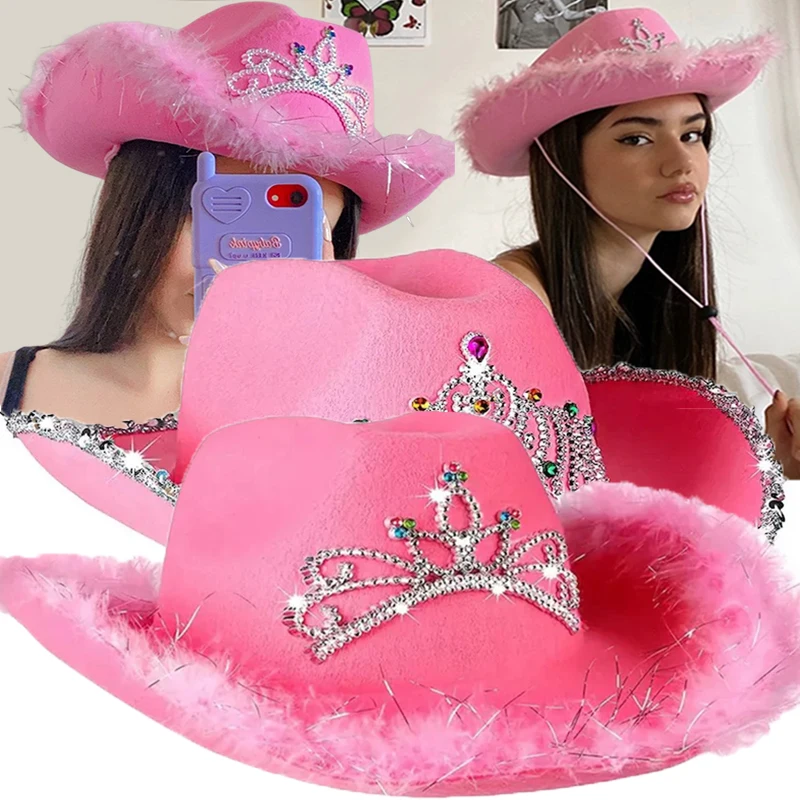 Y2KPinkWesternStyleCowboyHatWomenGirlsBirthdayPartyCapswith