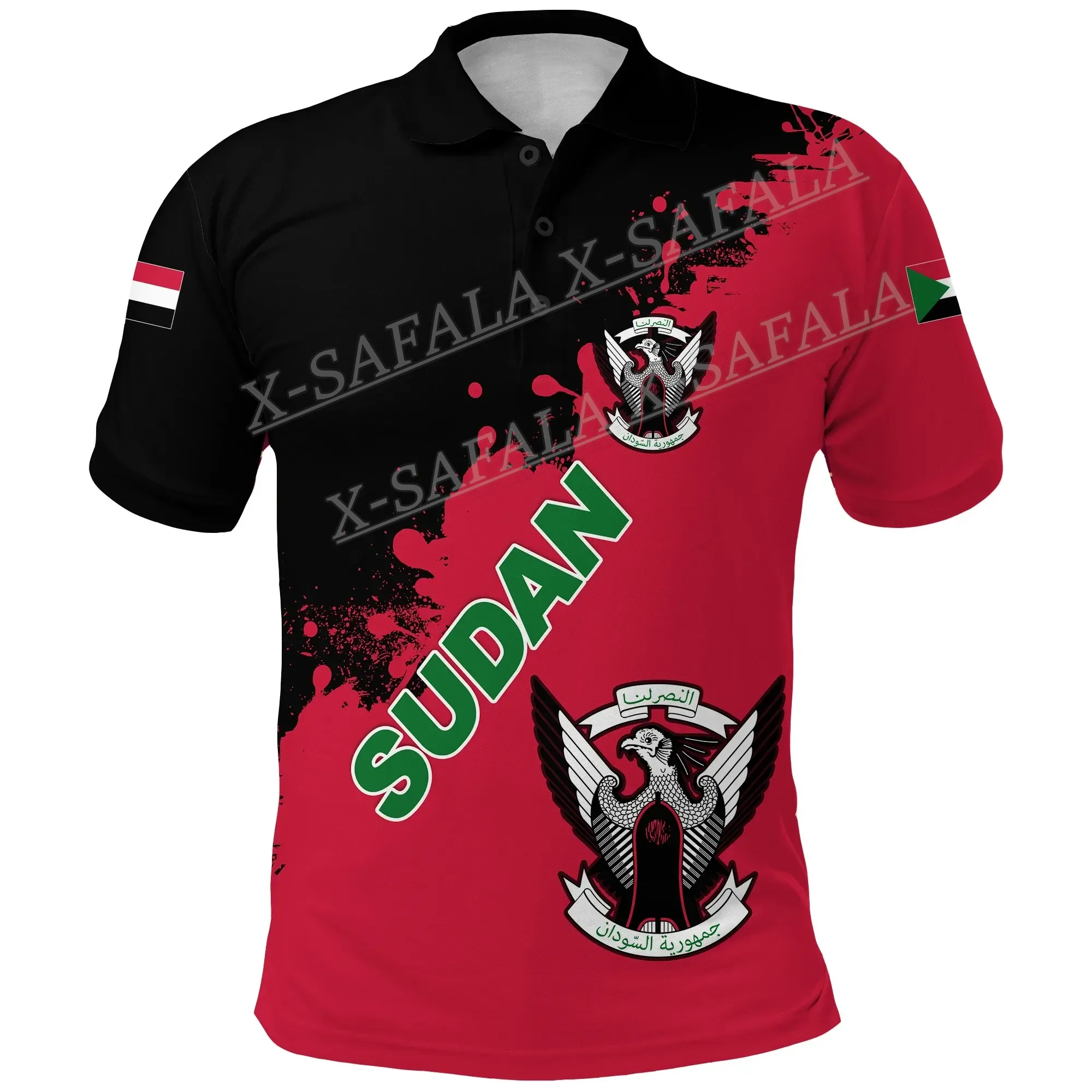 

Sudan Flag Country Emblem National Polo Shirt Customed Name Mens Black And White Basket Personalized Disc Golf Shirts-6