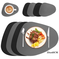 Premium Irregular Shape Dual - Sided PU Leather Placemats - Oil - Proof and Waterproof Dining Essentials - Set of 4 (Black Grey)