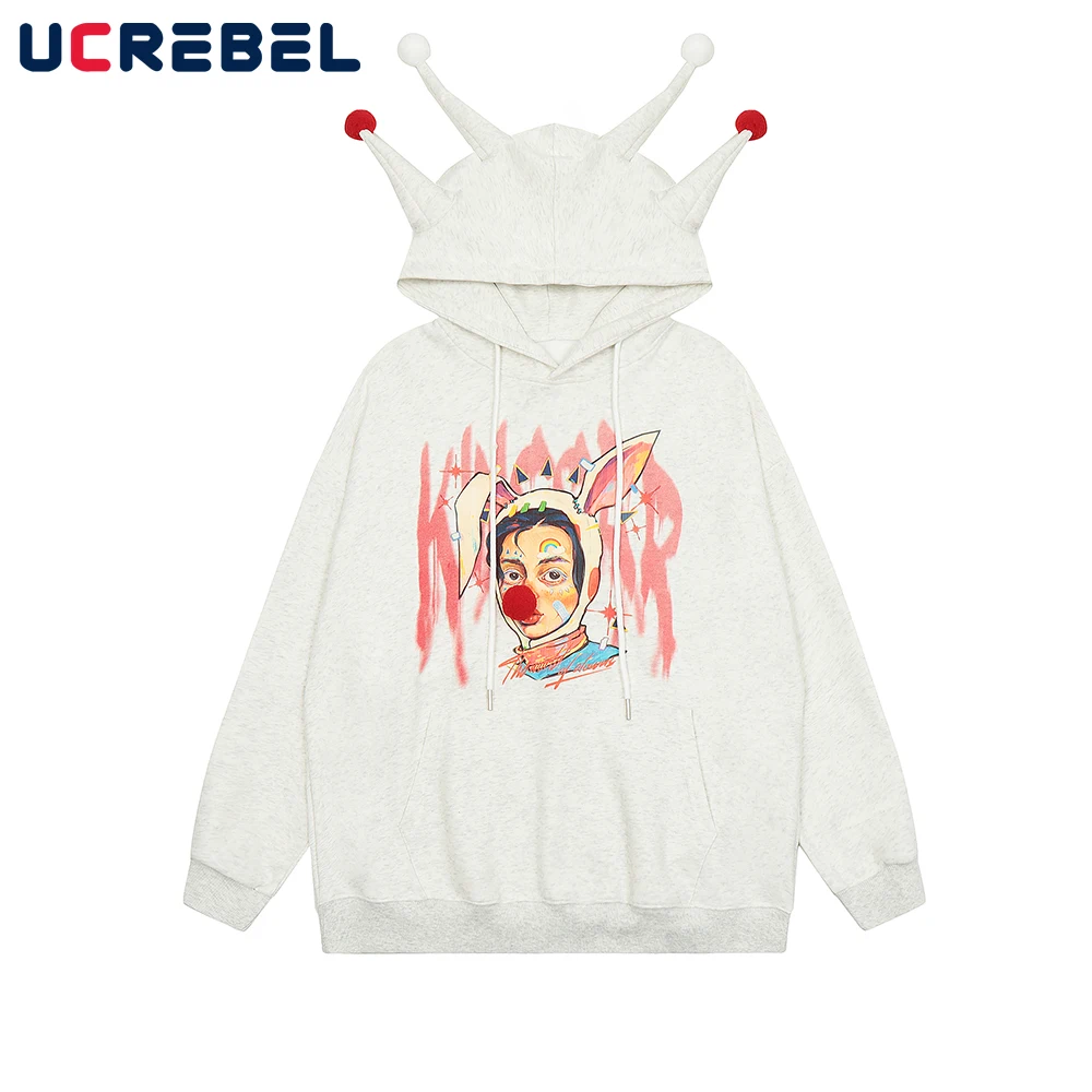 

Streetwear Portrait Print Casual Hoodies Mens Autumn Loose Vibe Style Long Sleeve Sweatshirts Men