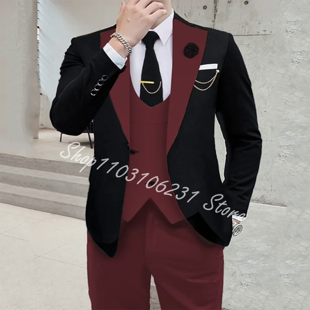 New Men's Suit Slim Fit Groom Best Men Suits Wear Blazer Vest Pants Casual Groomsmen Wedding Party Tuxedos Trajes De Hombre
