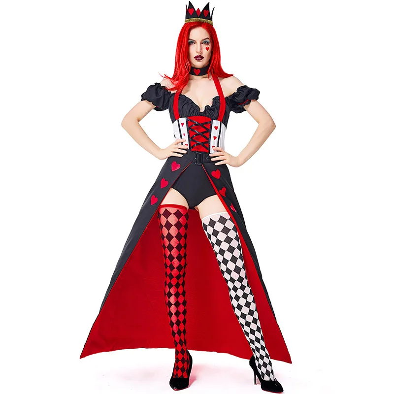 

Halloween Women Queen of Hearts Cosplay Sexy Costume Teddy Skirt Outfit Alice in Wonderland The Red Queen Cosplay Fancy Dress