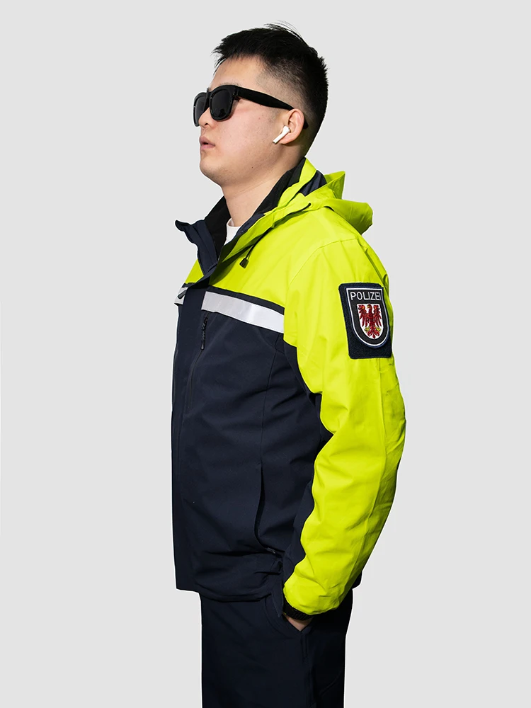 야외 하이킹 및 사이클링 형광 녹색 후드 재킷 남성용, 탈착식 내부 안감이 있는 얇은 디자인