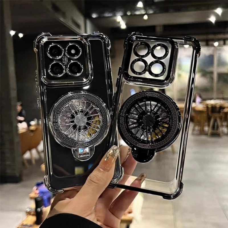 Deluxe Transparent Electroplated Stand Phone Case with Four-Corner Anti-Fall Protection
