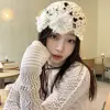 Breathable Hollowed Out Knitted Hat Flowers Lace Beret Cap Fashion Casual Skullies Hat for Women 3