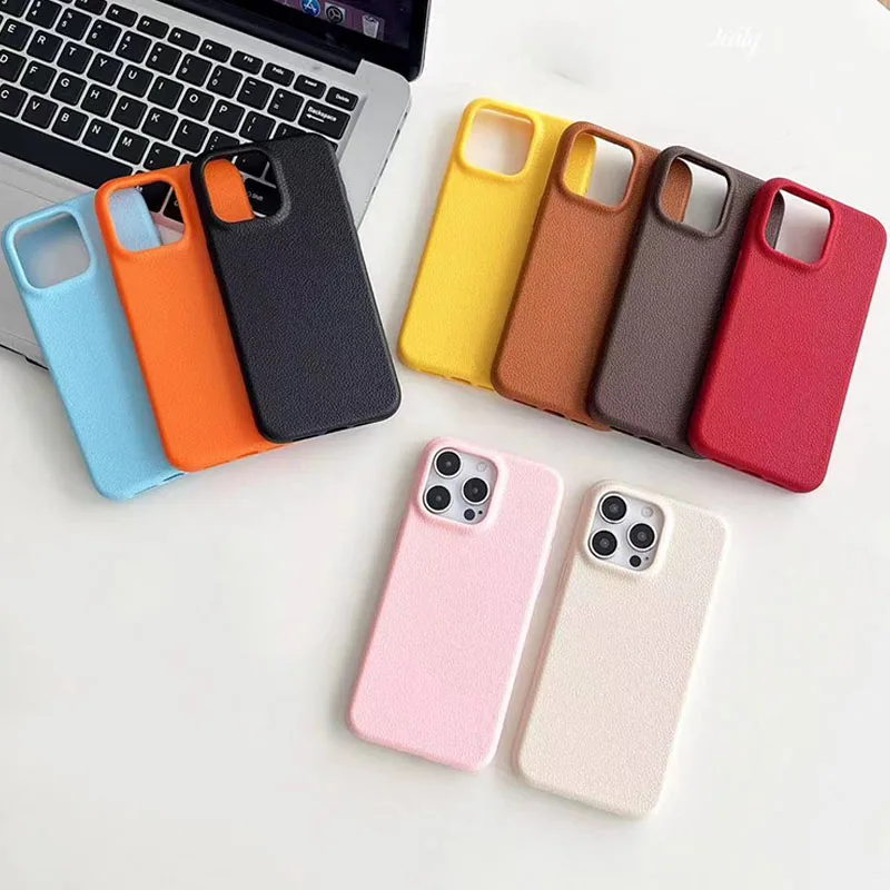 Elegant Candy Color Leather Texture Phone Case - Premium Silicone Soft Matte Cover