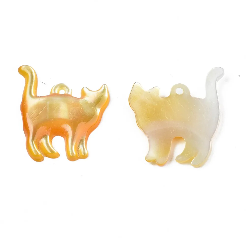 5pcs Natural Shell Cat  Pendants White Cute Cat Charms Pendant for jewelry making necklace crafts decor,17x14x2mm, Hole: 0.6~1mm