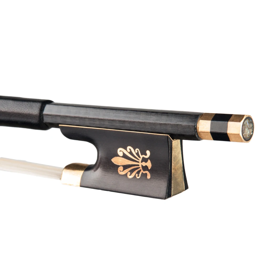 4/4 Size Violin Fiddle Bow Grid Carbon Fiber Round Stick Ebony Frog Horsetail Hair Well Balanced Fast Response violin bow