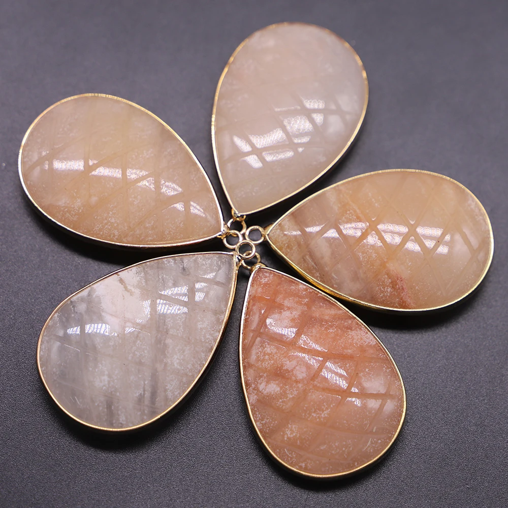 Charm Natural Tiger's Eye Stone Cut Bread Edge Pendants Water Drop Jewelry Handmade Earrings Necklace Accessories Wholesale 6Pcs