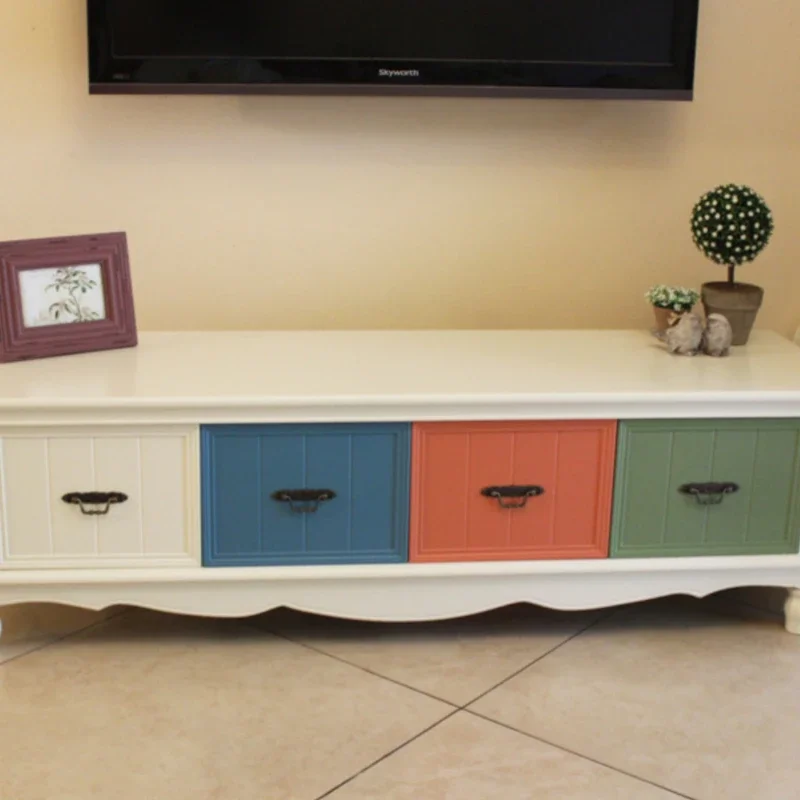 

Pastoral White Living Room TV Cabinet Solid Wood Color Audiovisual Cabinet
