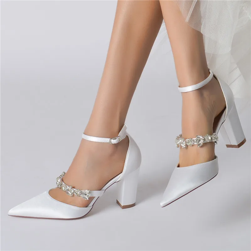 Charlotte Mills - Juniper - Pearl Encrusted Round Toe Bridal Block Heel |  The White Collection