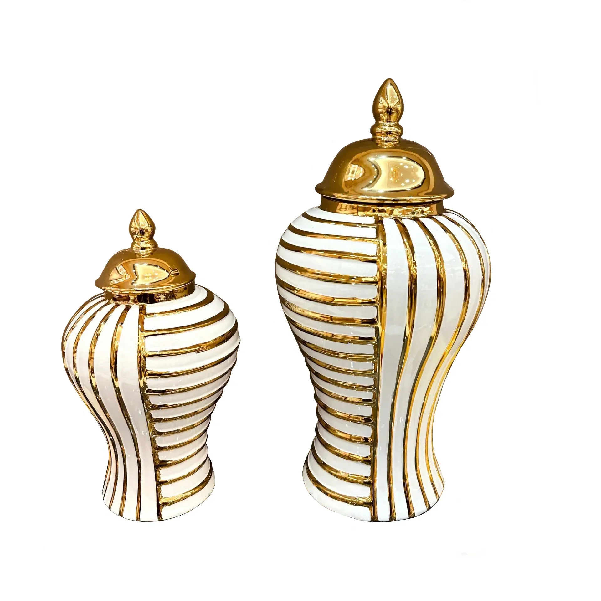 Ceramic General Can Ginger Jar Geometric Fringe Golden Bottle Storage Flower Vase Porcelain Craftwork Home Decoration 6