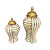 Ceramic General Can Ginger Jar Geometric Fringe Golden Bottle Storage Flower Vase Porcelain Craftwork Home Decoration 6