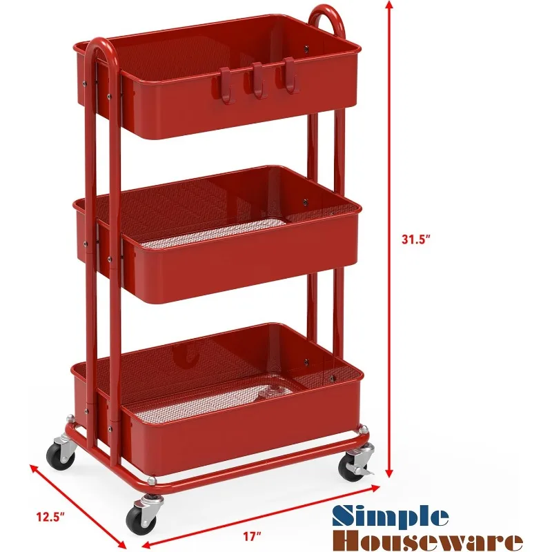 Heavy Duty 3-Tier Metal Utility Rolling Cart 6