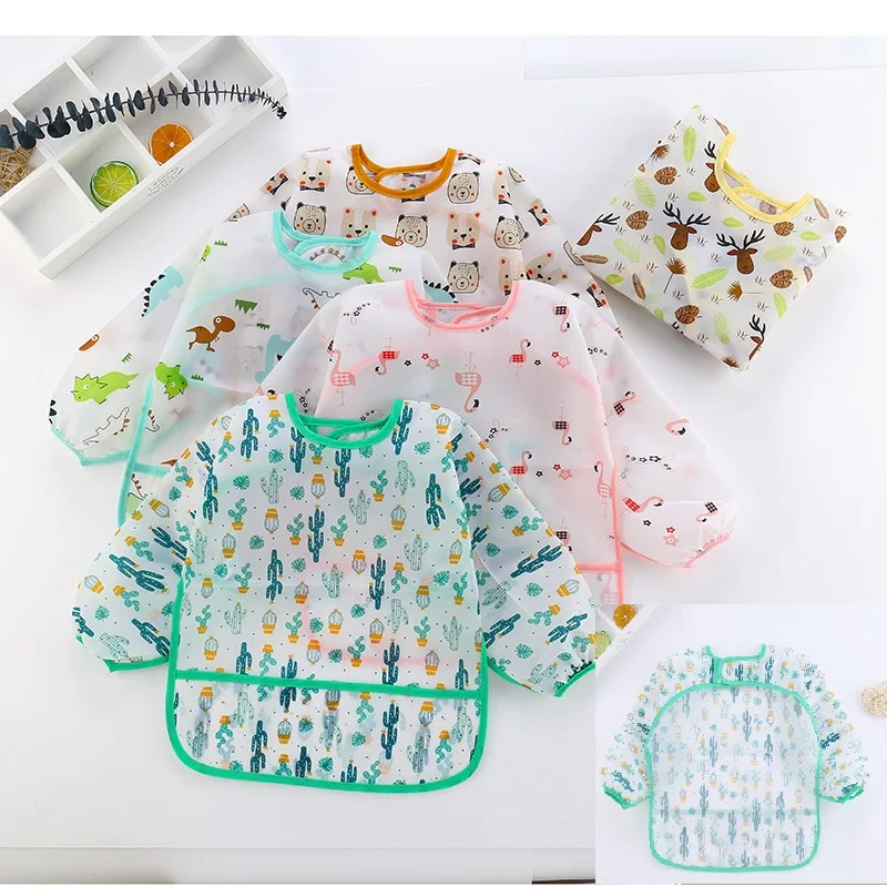 Baby Bib New Cartoon Toddler Waterproof Long Sleeve Child's Feeding Apron Cute Art Smock for 0-6 Years