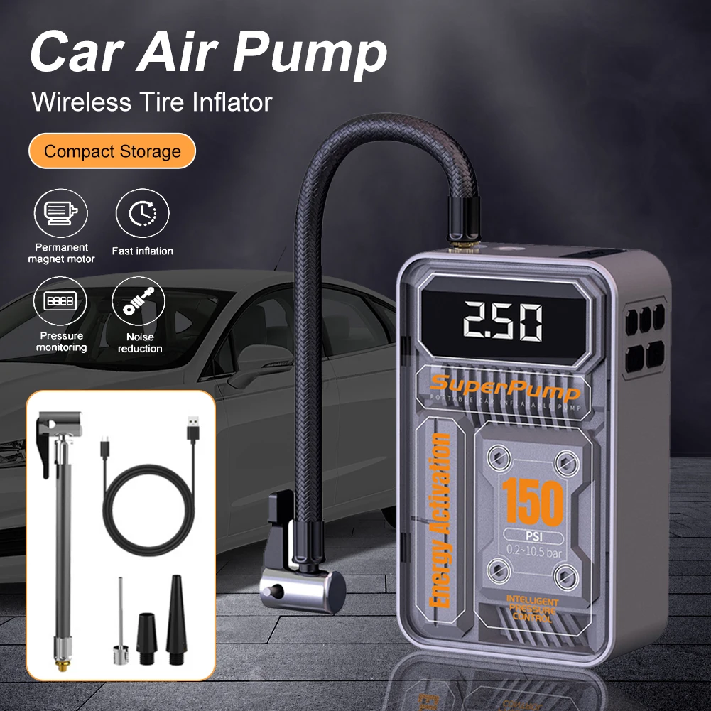 

Mini Car Tire Inflator 150PSI Portable Air Compressor Wireless Digital Inflatable Pump for Motorcycle Bicycle Car Tyre Balls